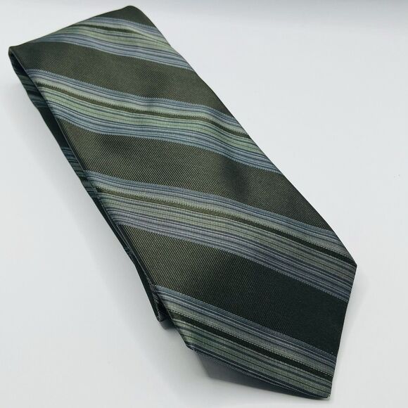 Elie Tahari Men's 100% Silk Tie Green & Blue striped Pattern Made in the USA - Picture 2 of 10